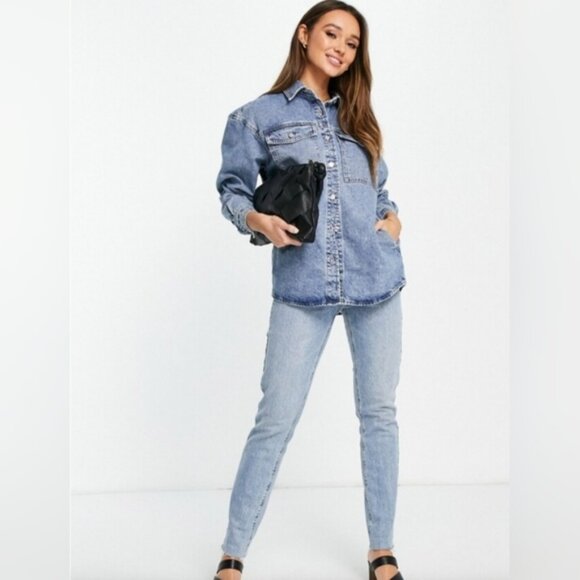 Asos Design Oversize Denim Shacket in midwash size 10 - Picture 1 of 10